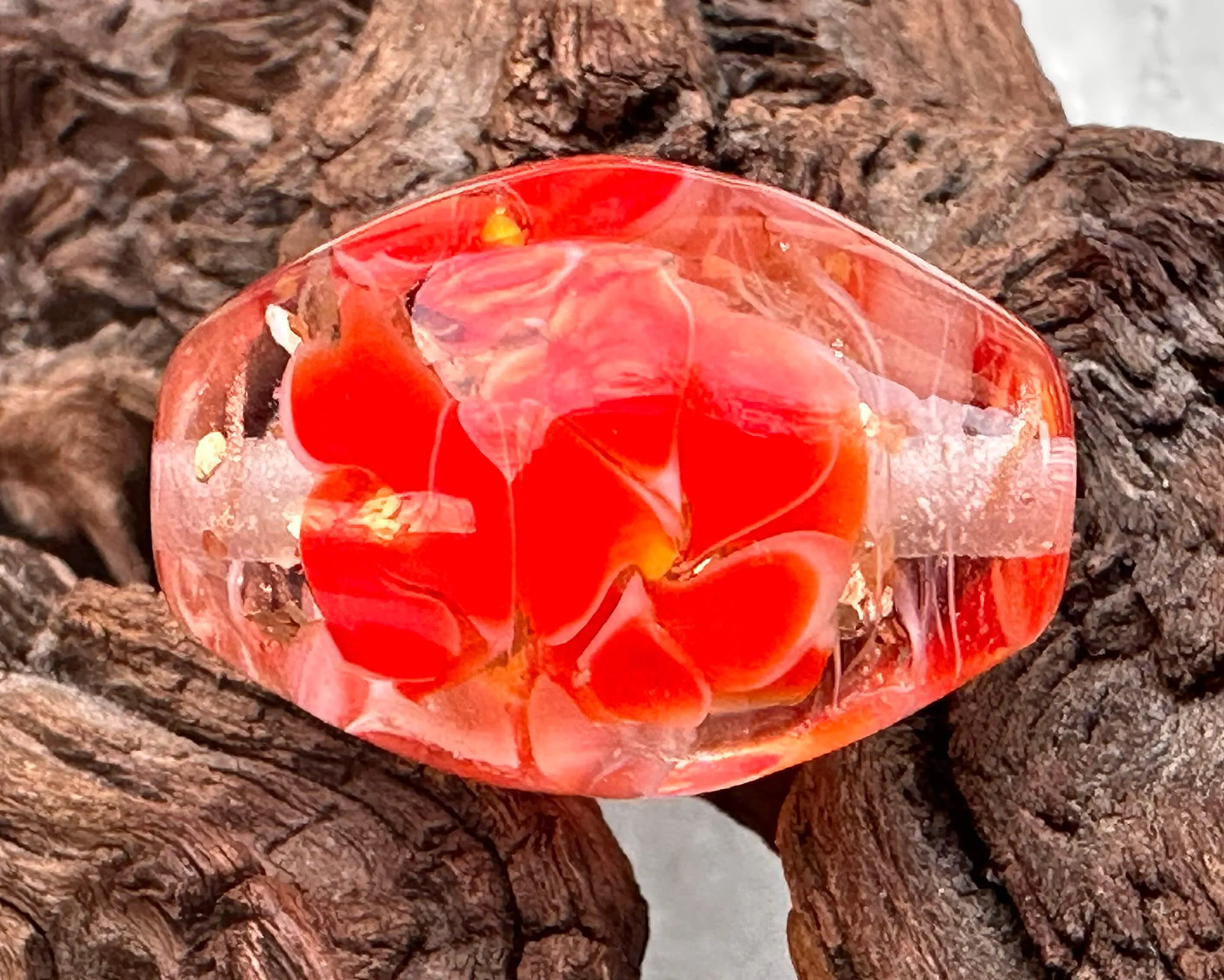 Love Red Floral Lampwork Focal Bead SRA