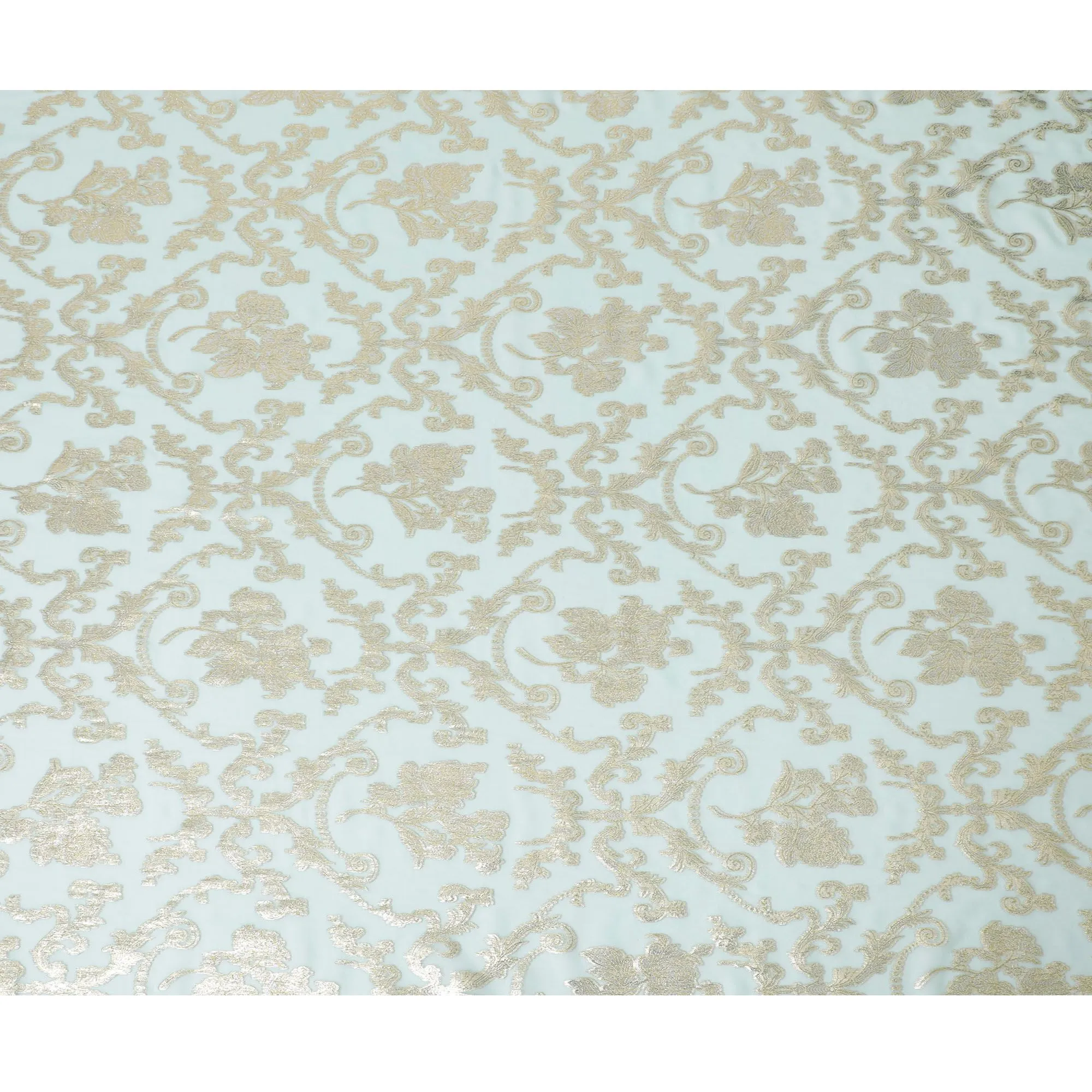Mint Green Pure Silk Chiffon Fabric with Golden Lurex Detail, 110cm Width - Finely Woven in South Korea-D17899