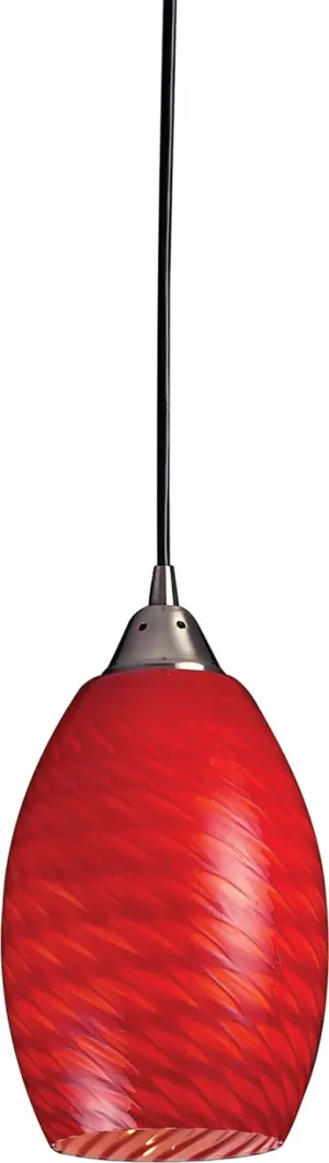 Mulinello 1 Light Led Pendant In Satin Nickel and Scarlet Red Glass