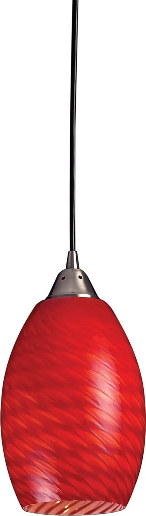 Mulinello 1 Light Led Pendant In Satin Nickel and Scarlet Red Glass