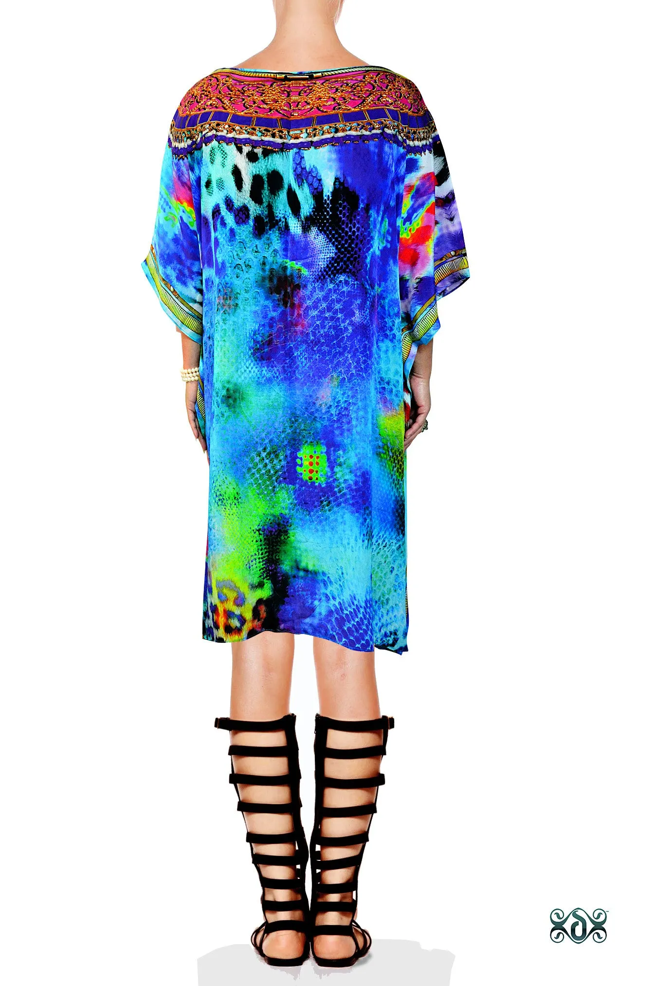 NATURE MORTE Cobra Leopard Devarshy Pure Silk Short Embellished Kaftan - 0013