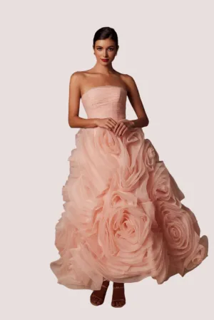 Nox Anabel JQ1037 Size 8 Peach Tea Length A Line Ruffle Formal Dress Strapless Corset Organza Floral
