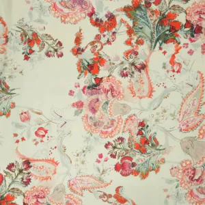 Orange and Fuchsia Florals on a Mint Green Background Printed Silk Gazar Satin OrganzaFabric
