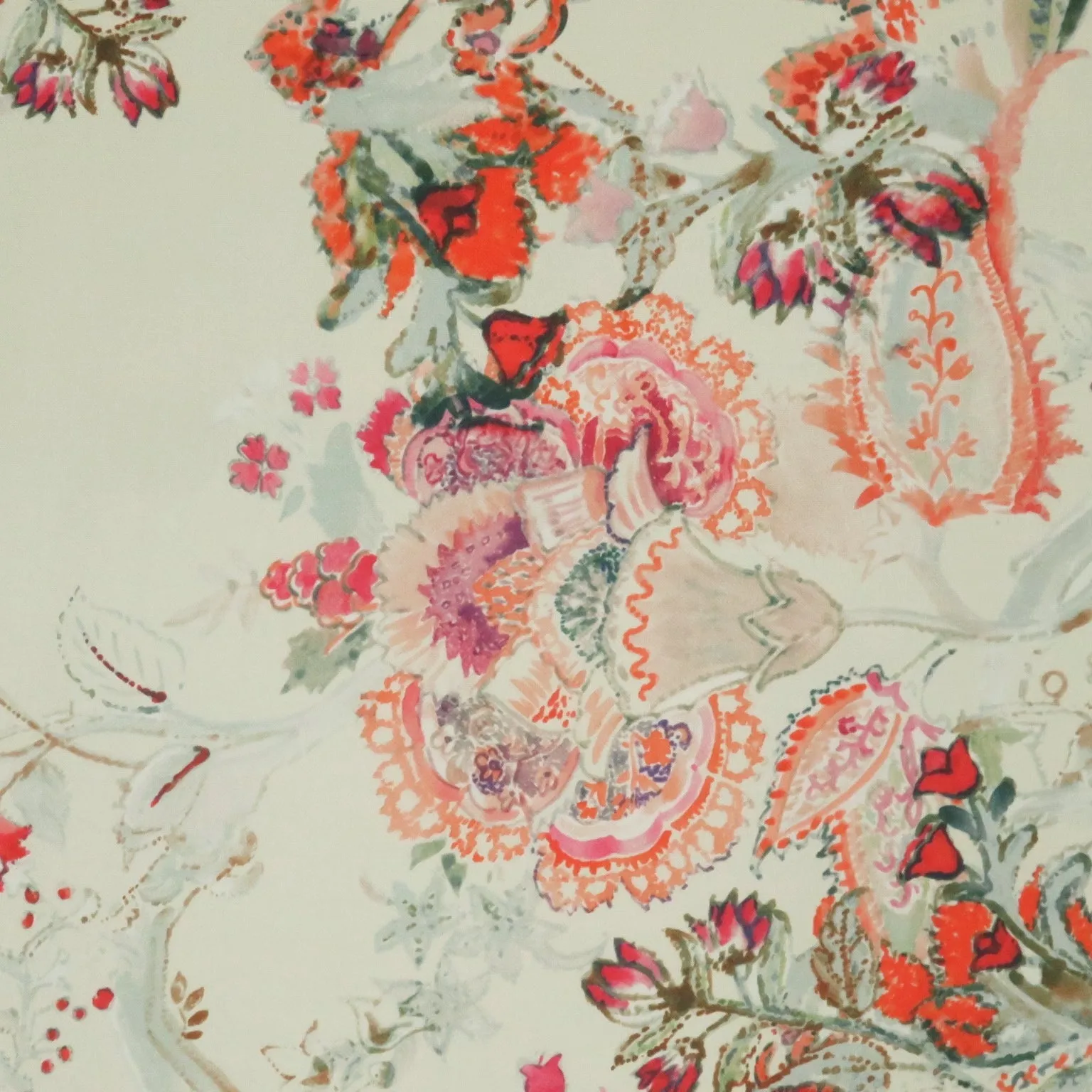 Orange and Fuchsia Florals on a Mint Green Background Printed Silk Gazar Satin OrganzaFabric
