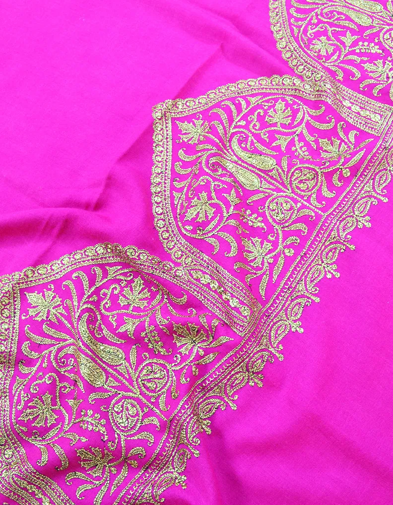 Pink and Golden Embroidery Pashmina Shawl 7314