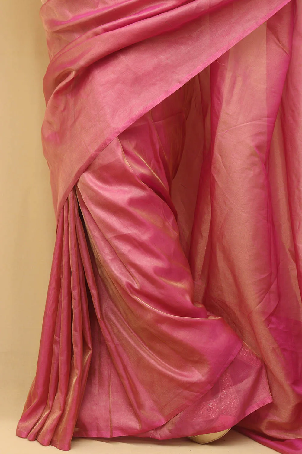 Pink Plain Tissue Katan Silk Saree