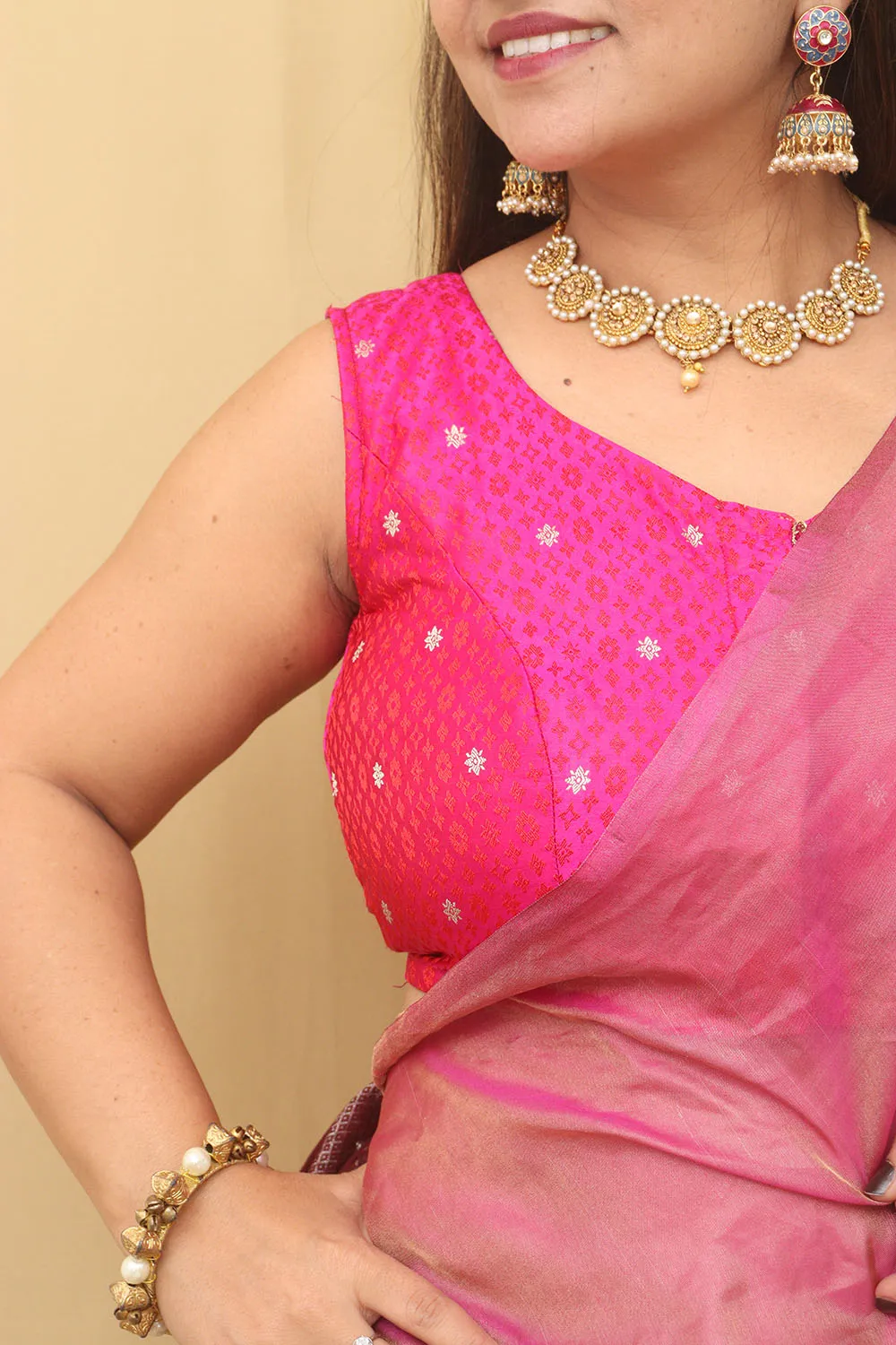 Pink Plain Tissue Katan Silk Saree