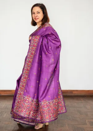 Purple Embroidery Tussar Silk Saree