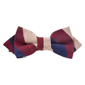 Red Beige And Navy Bold Stripes Bow Tie