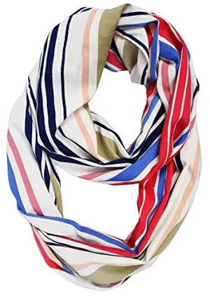 Red Blue White Peach Couture Sassy Stripes Vintage Style Multi Color Light Infinity Loop Scarf Red Blue White Peach Couture Sassy Stripes Vintage Style Multi Color Light Infinity Loop Scarf