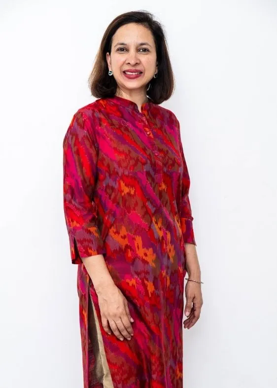 Red Ikat Chinese Collar Silk Long Kurta