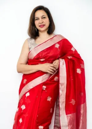 Red Silverbuti Silk Chanderi Saree Red Silverbuti Silk Chanderi Saree