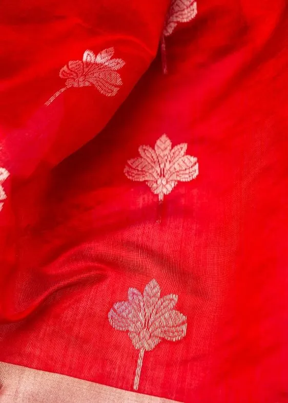 Red Silverbuti Silk Chanderi Saree