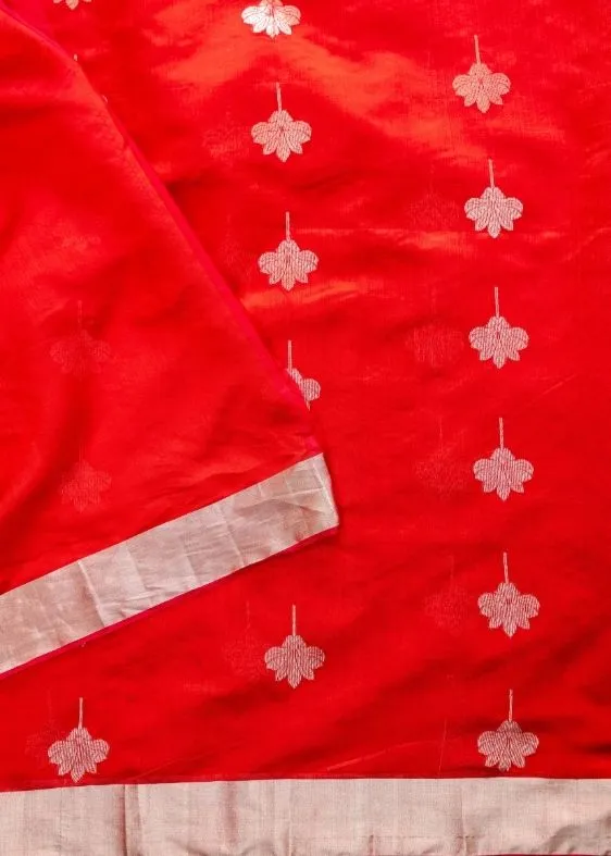 Red Silverbuti Silk Chanderi Saree
