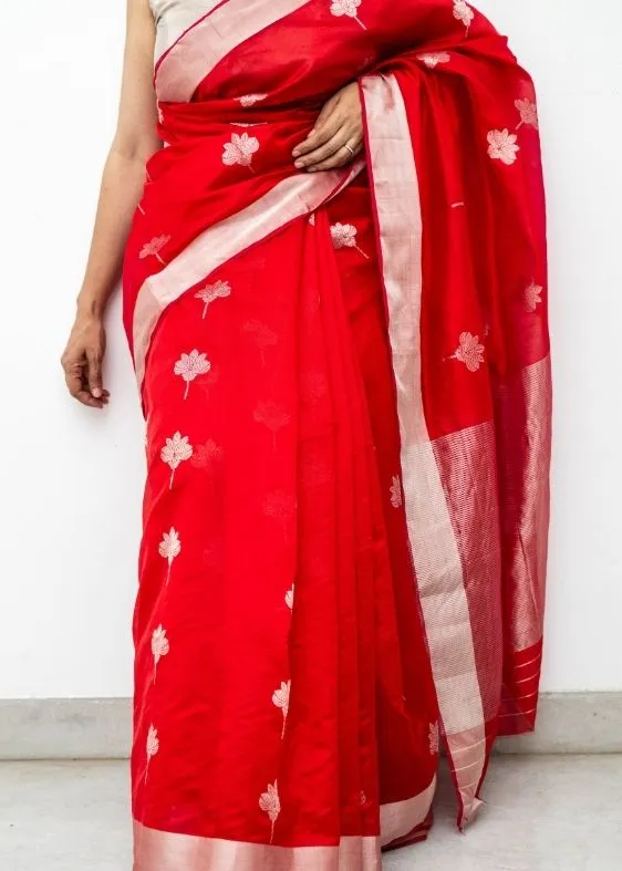 Red Silverbuti Silk Chanderi Saree