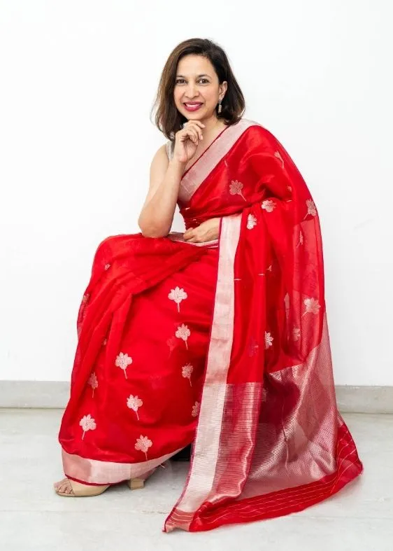 Red Silverbuti Silk Chanderi Saree