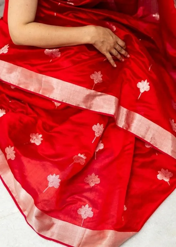 Red Silverbuti Silk Chanderi Saree