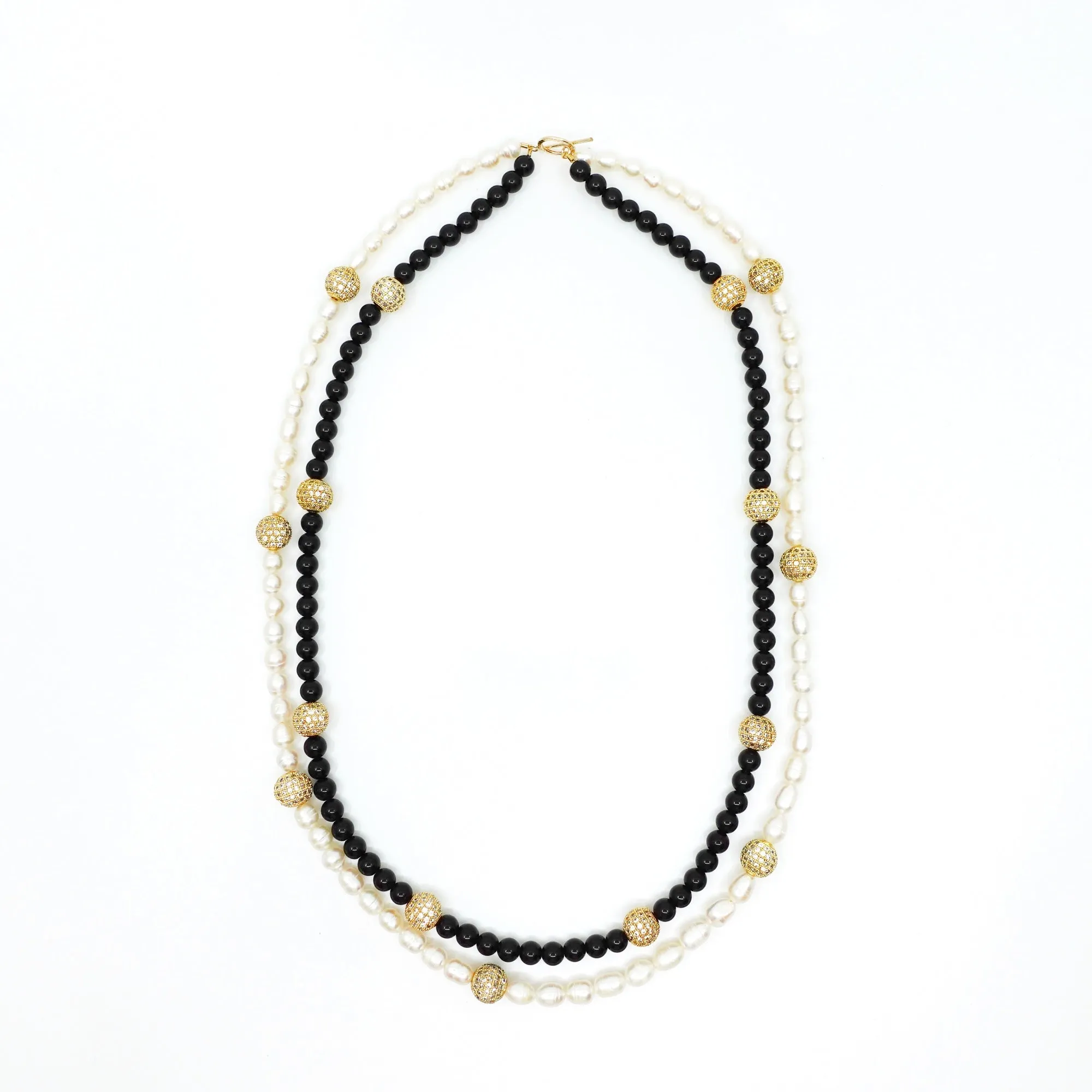 Return to Origin Pearl and Obsidian Opera Necklace