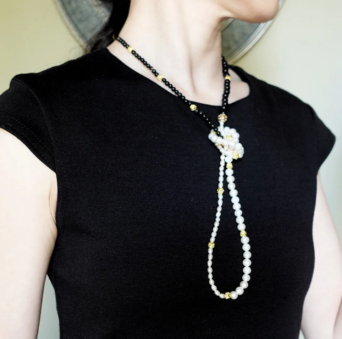 Return to Origin Pearl and Obsidian Opera Necklace