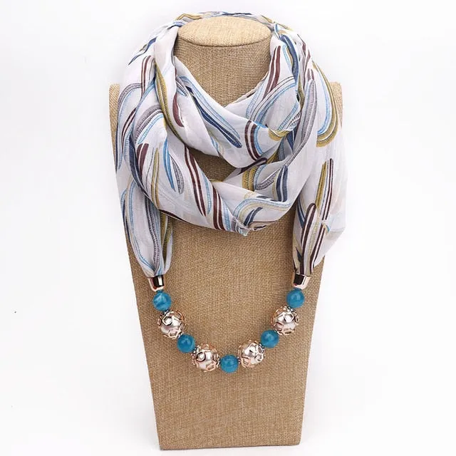 RUNMEIFA New Pendant Scarf Necklace Bohemia Necklaces For Women Chiffon Scarves Pendant Jewelry Wrap Foulard Female Accessories