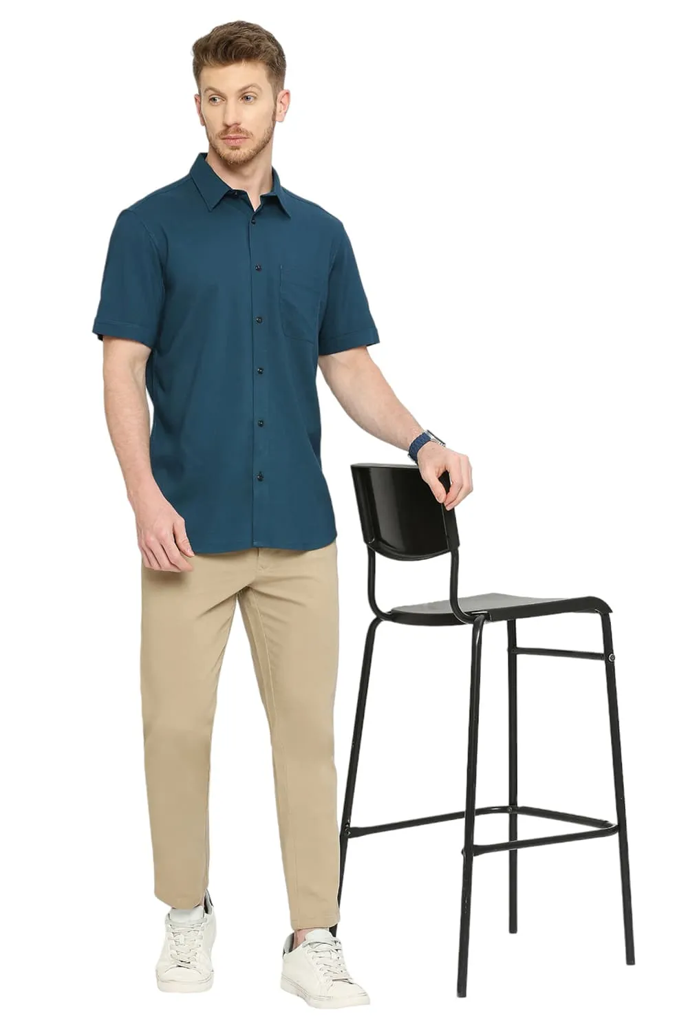 Slim Fit Tencel Polyester Stretch Dobby Halfsleeves Shirt