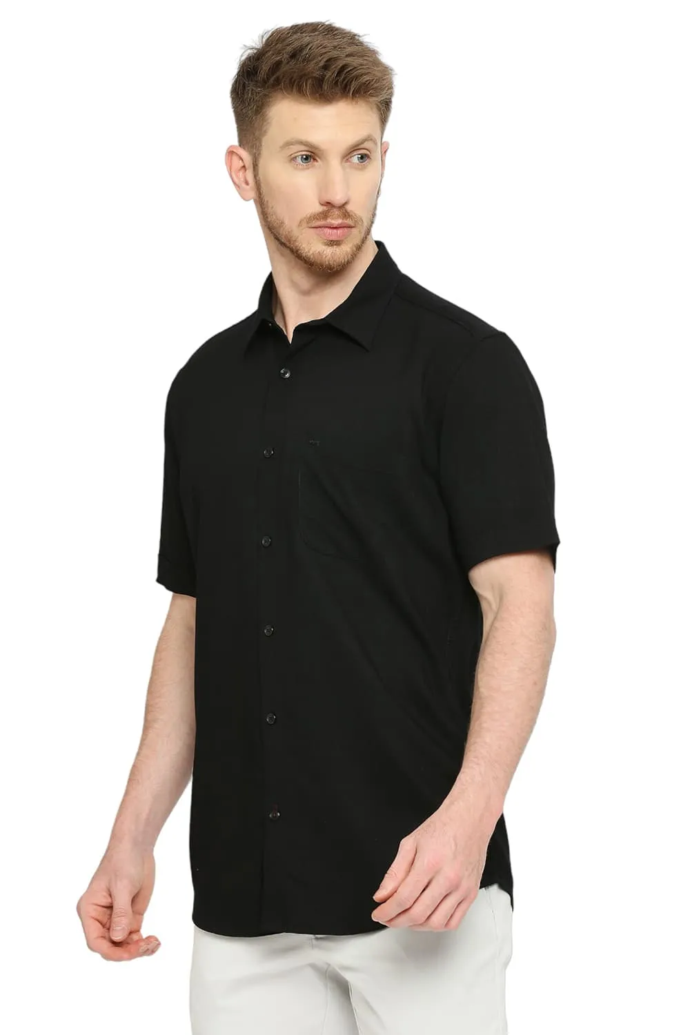 Slim Fit Tencel Polyester Stretch Dobby Halfsleeves Shirt