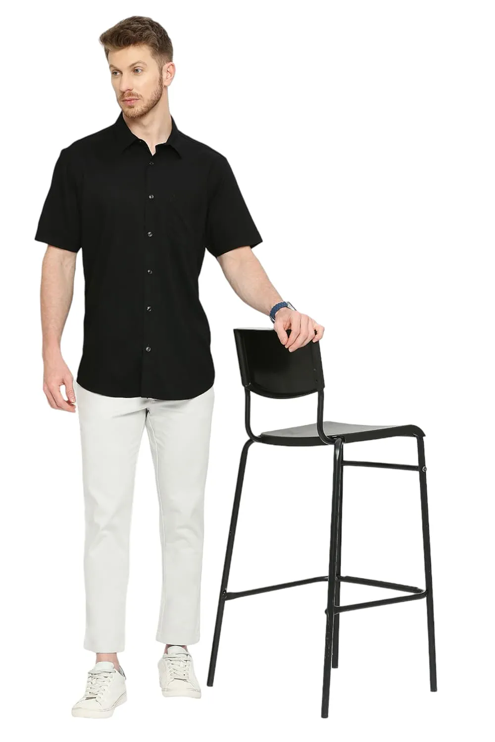 Slim Fit Tencel Polyester Stretch Dobby Halfsleeves Shirt