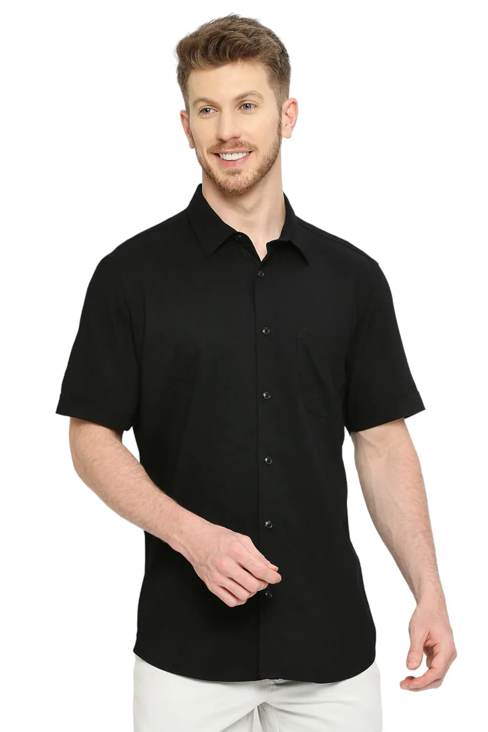 Slim Fit Tencel Polyester Stretch Dobby Halfsleeves Shirt