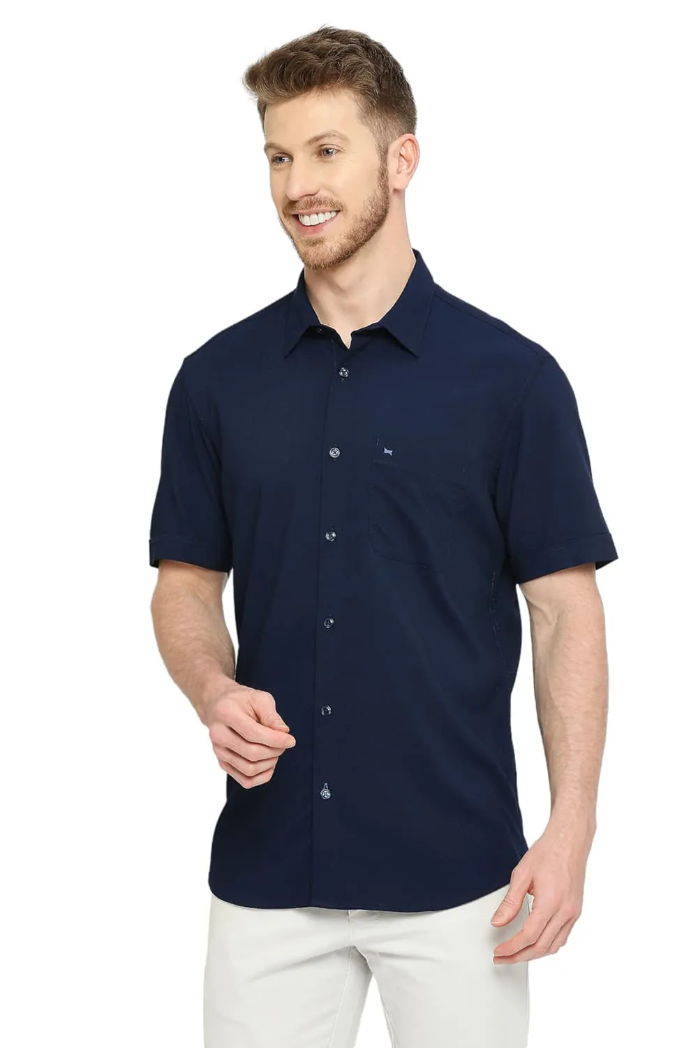Slim Fit Tencel Polyester Stretch Dobby Halfsleeves Shirt