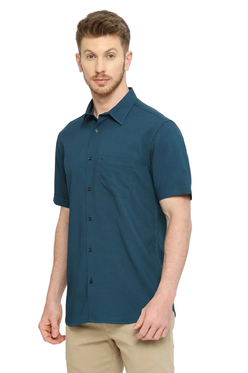 Slim Fit Tencel Polyester Stretch Dobby Halfsleeves Shirt