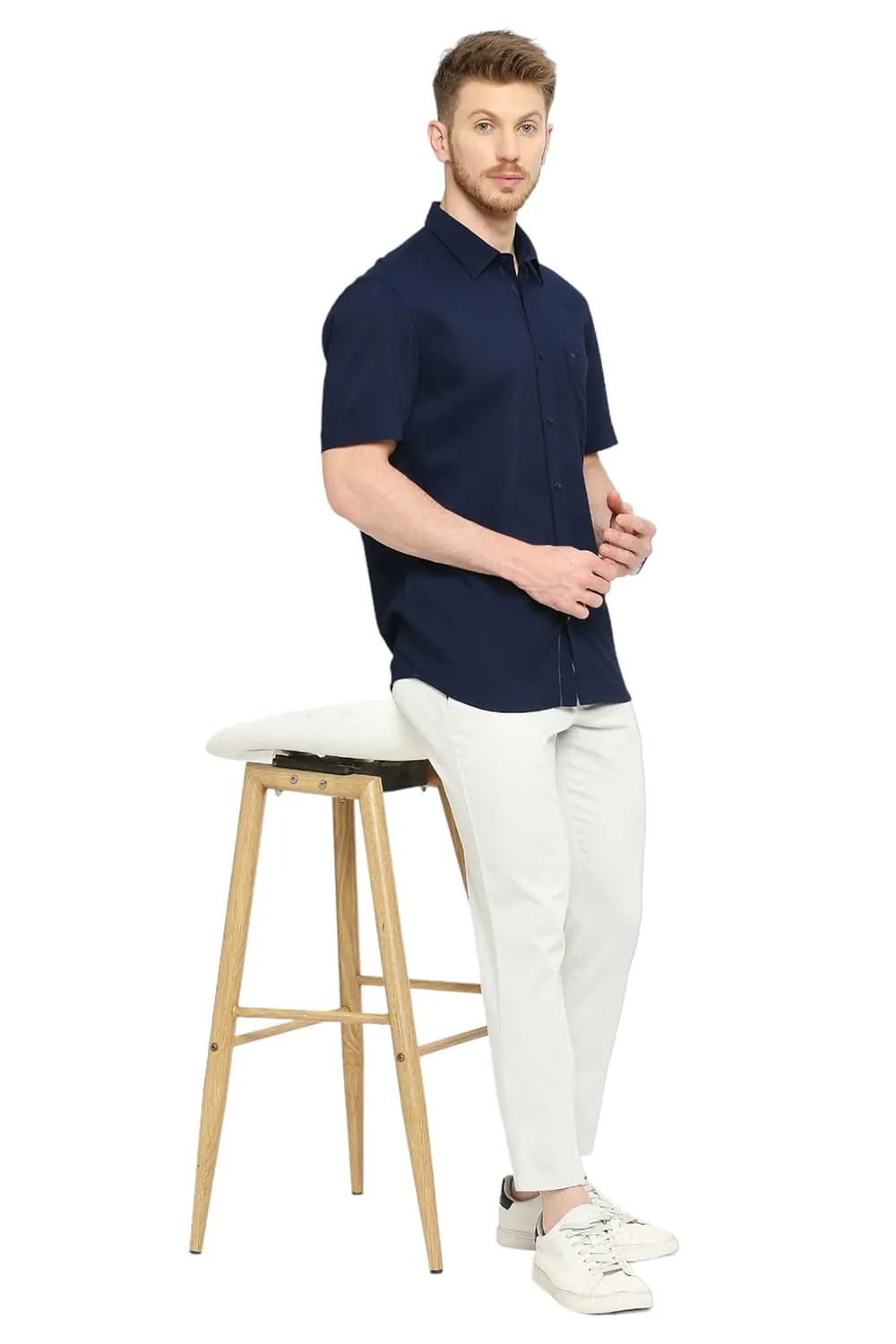 Slim Fit Tencel Polyester Stretch Dobby Halfsleeves Shirt
