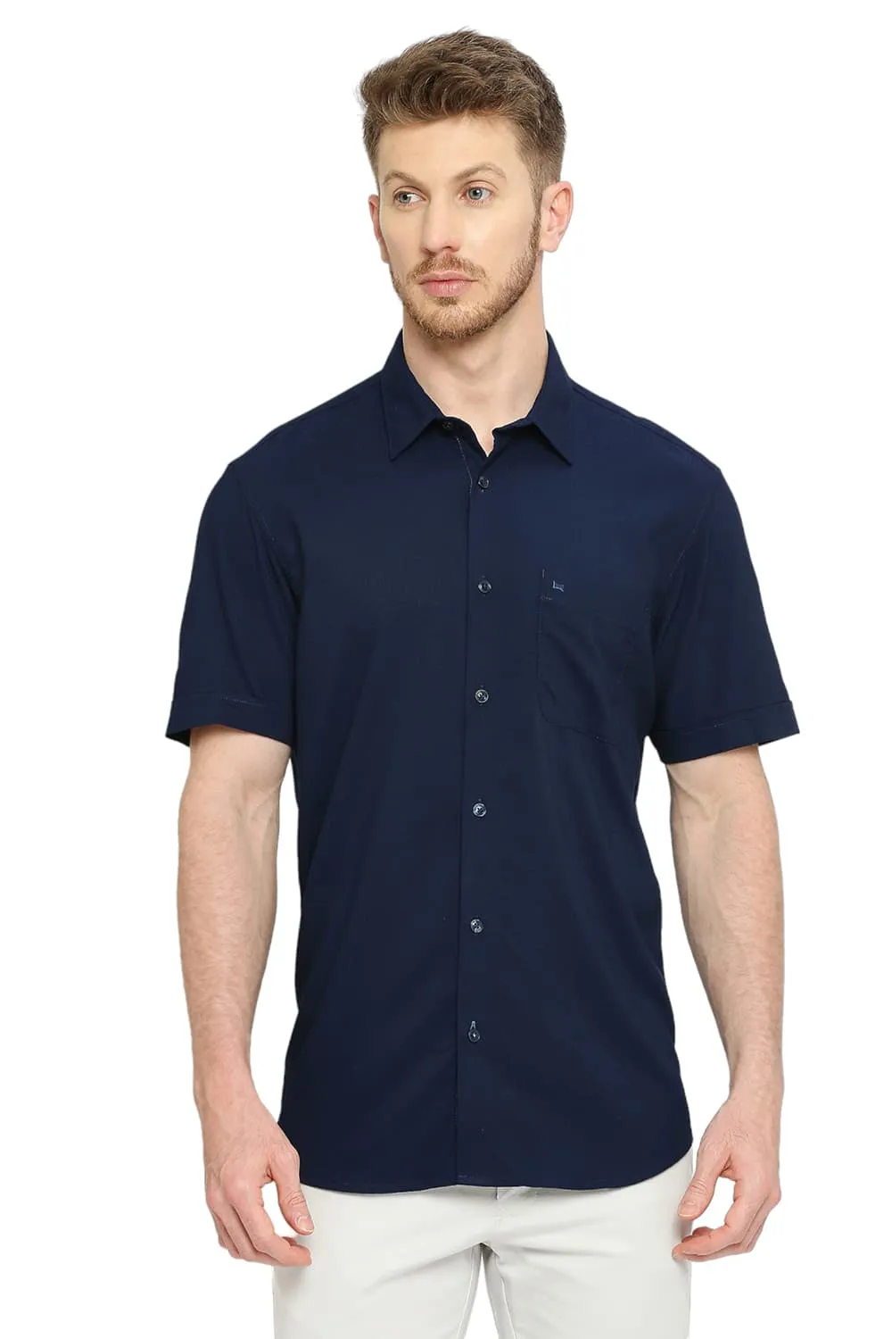 Slim Fit Tencel Polyester Stretch Dobby Halfsleeves Shirt