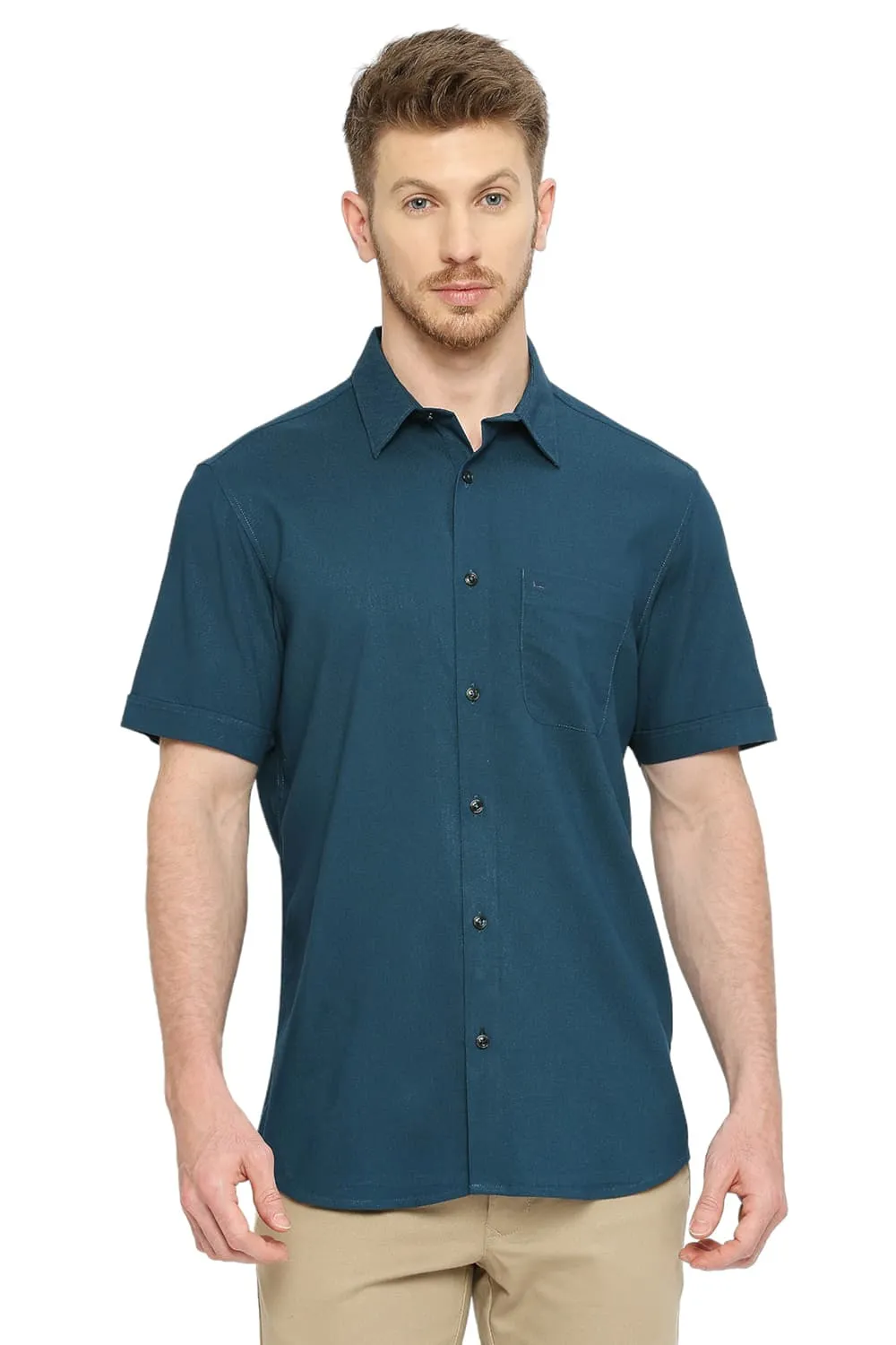 Slim Fit Tencel Polyester Stretch Dobby Halfsleeves Shirt