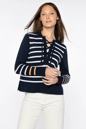 Stripe Lace-Up Polo