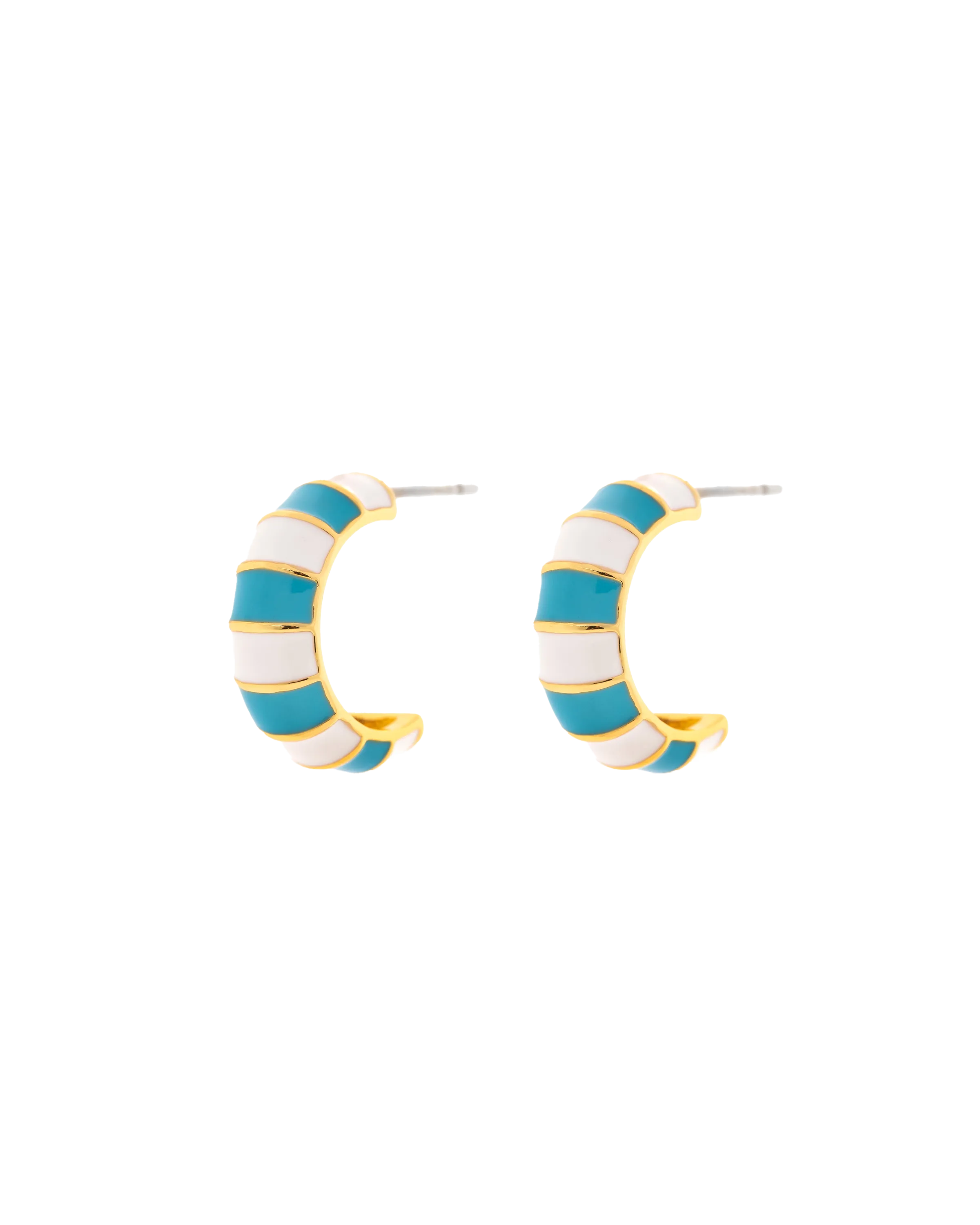 Striped Enamel Gold Hoop Earrings in Blue & White