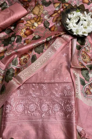 Stunning Pink Digital Printed Chanderi Silk Embroidered Three Piece Suit Set