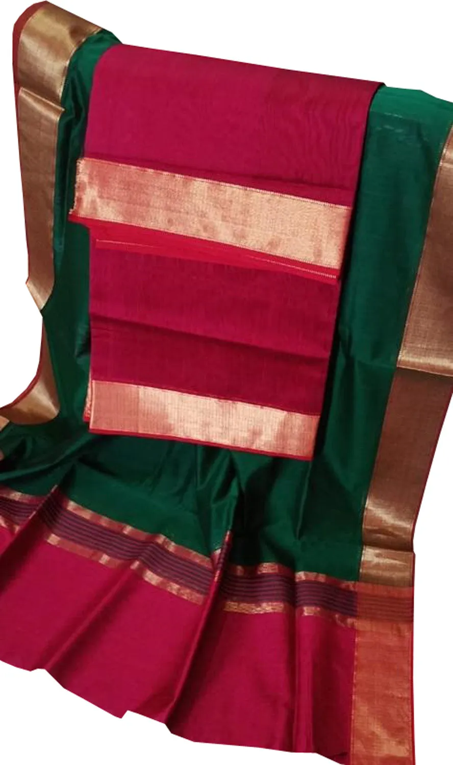 Stylish Green and Pink Handloom Maheshwari Cotton Silk Suit Set
