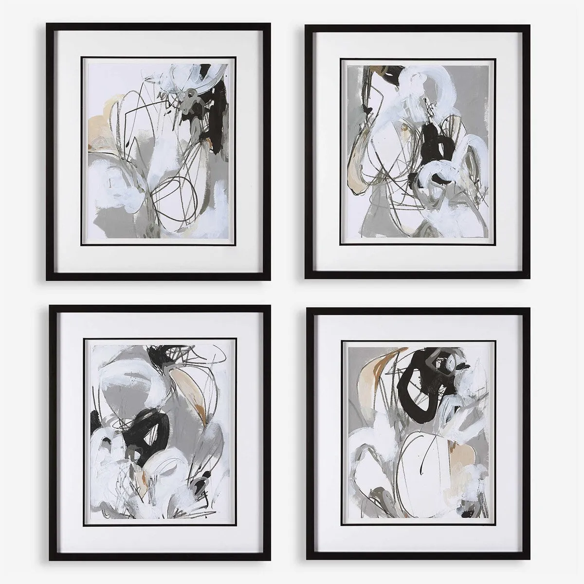 Tangled Threads Abstract Framed Prints, Set of 4