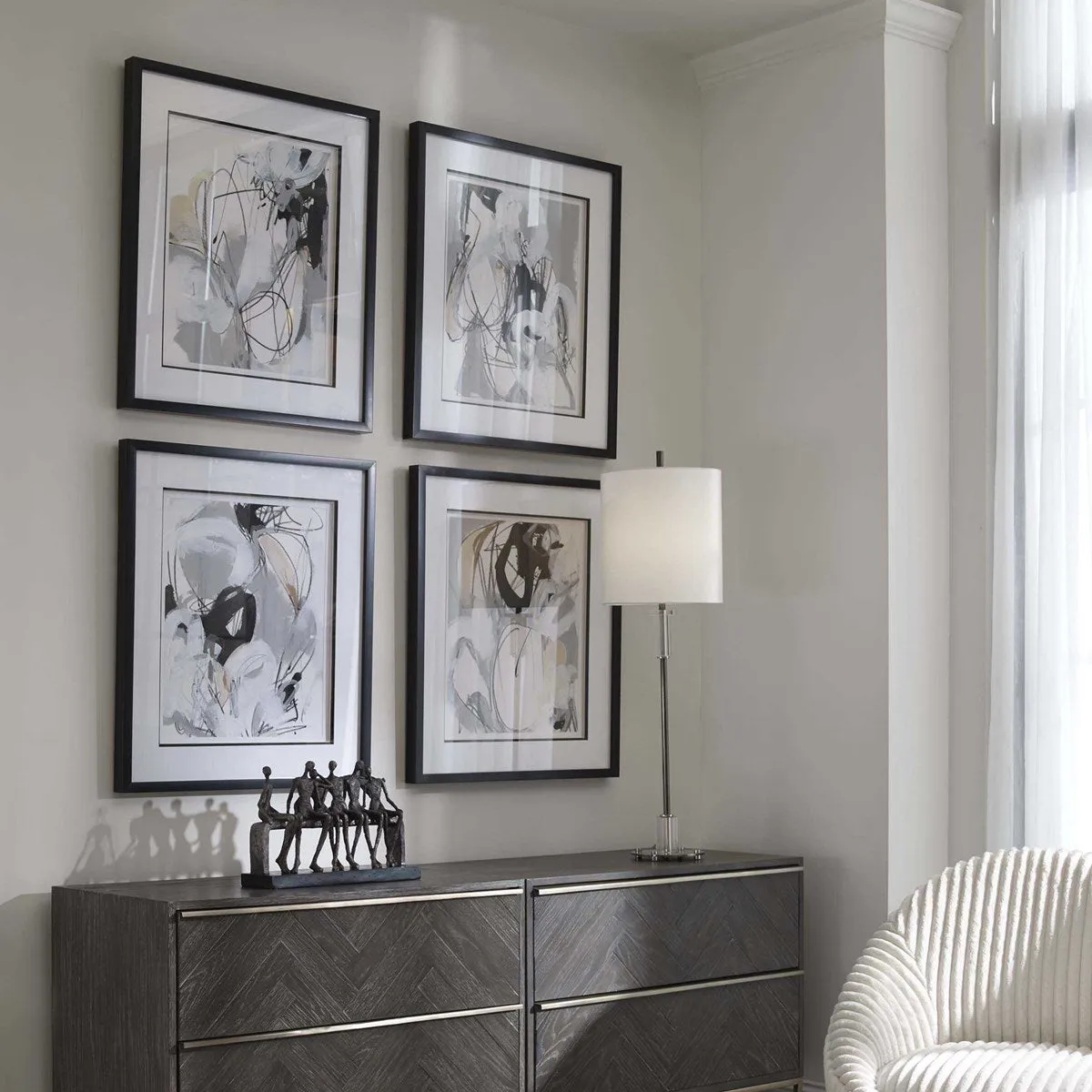 Tangled Threads Abstract Framed Prints, Set of 4
