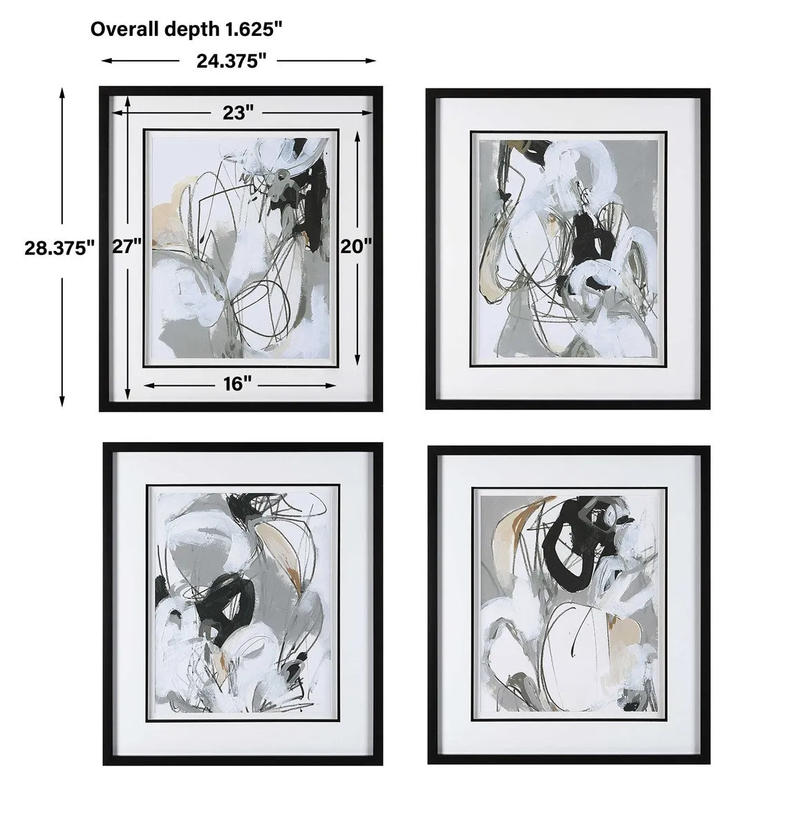 Tangled Threads Abstract Framed Prints, Set of 4