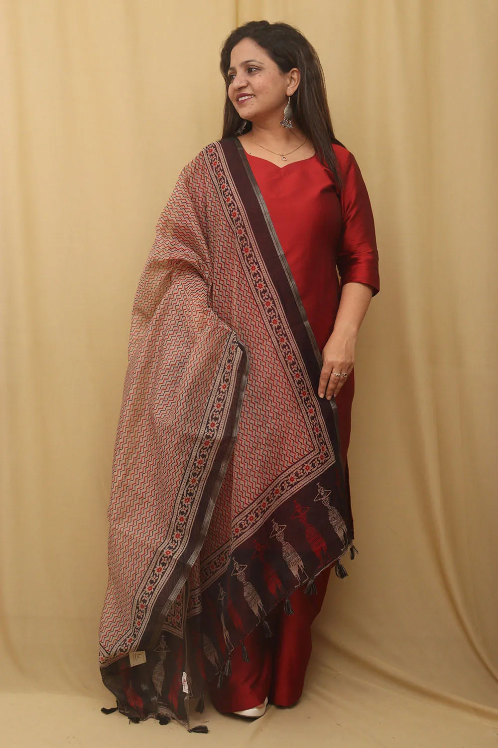 Vibrant Multicolor Block Printed Chanderi Silk Dupatta: A Fusion of Elegance and Tradition