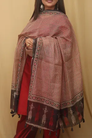 Vibrant Multicolor Block Printed Chanderi Silk Dupatta: A Fusion of Elegance and Tradition