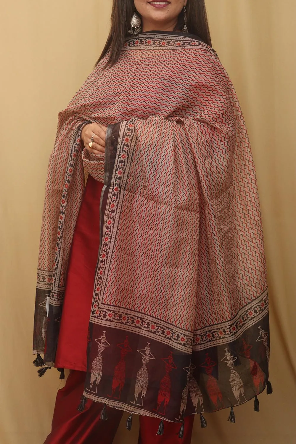 Vibrant Multicolor Block Printed Chanderi Silk Dupatta: A Fusion of Elegance and Tradition