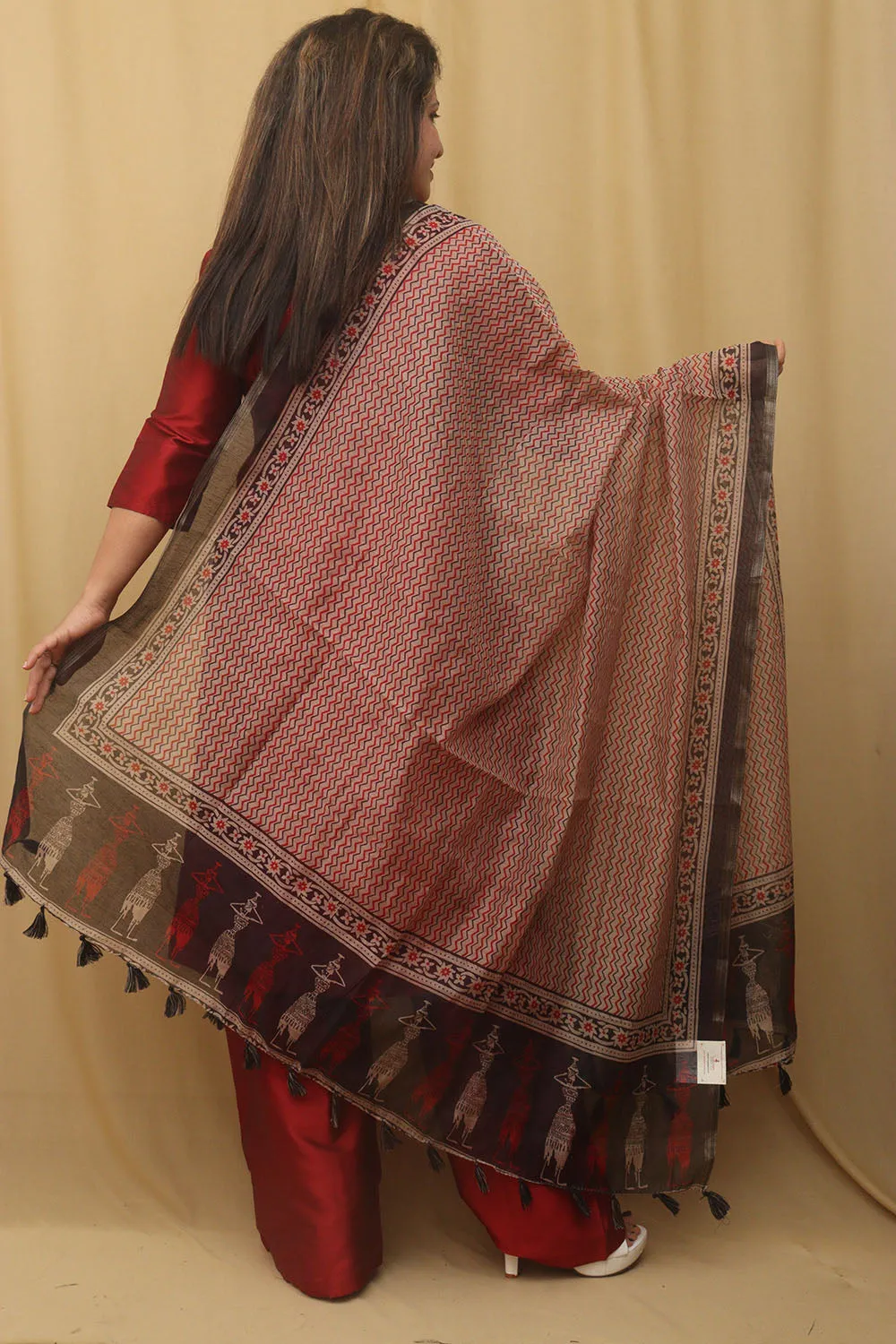 Vibrant Multicolor Block Printed Chanderi Silk Dupatta: A Fusion of Elegance and Tradition