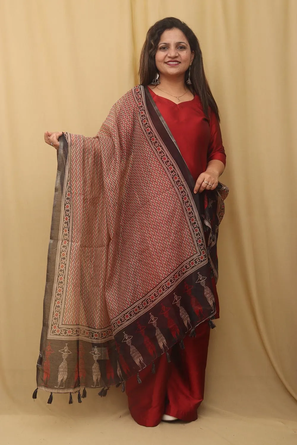 Vibrant Multicolor Block Printed Chanderi Silk Dupatta: A Fusion of Elegance and Tradition