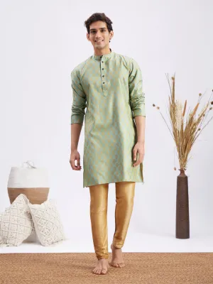 VM By VASTRAMAY Men's Mint Green and Rose Gold Woven Kurta Pant Set