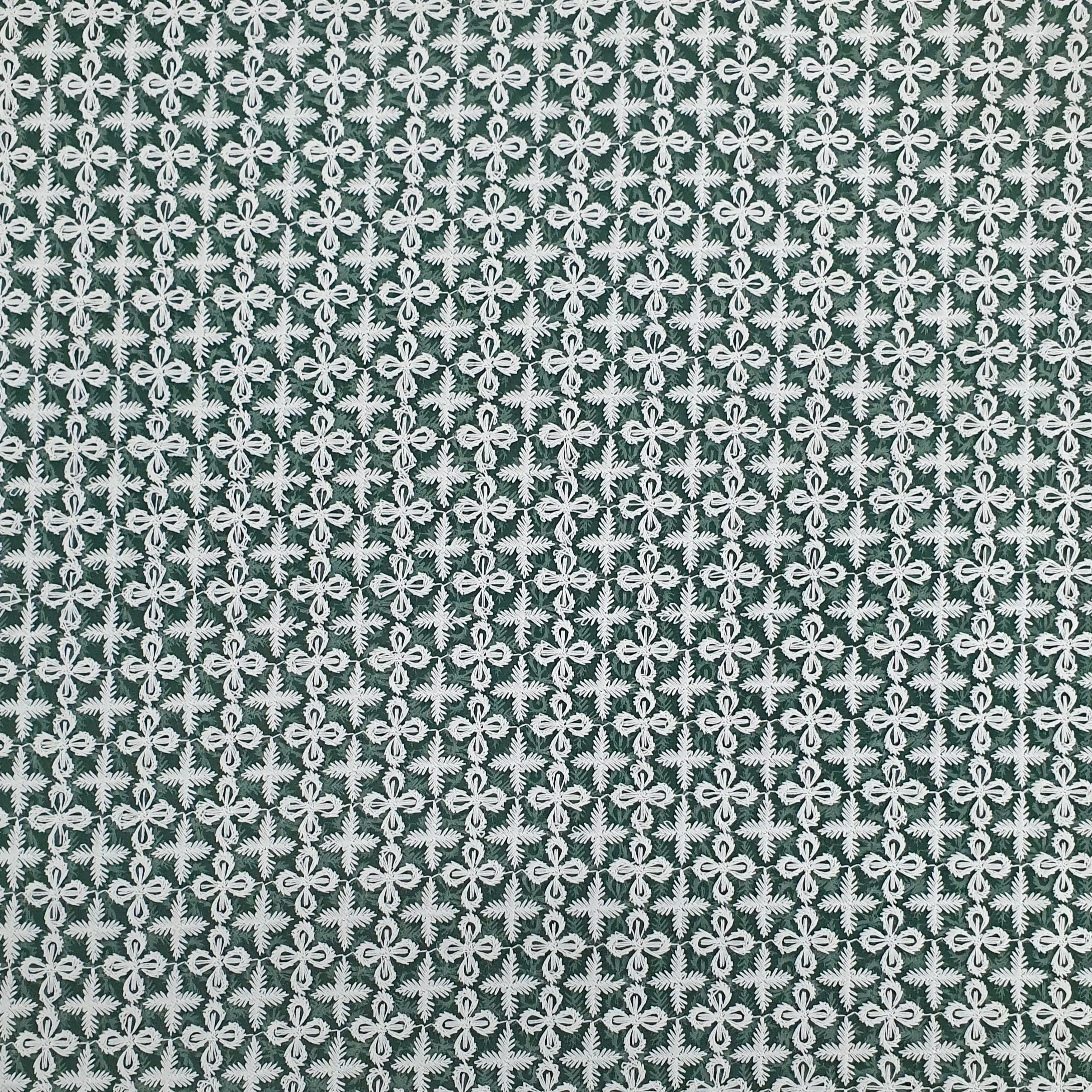 White & Green Embroidery Georgette Fabric