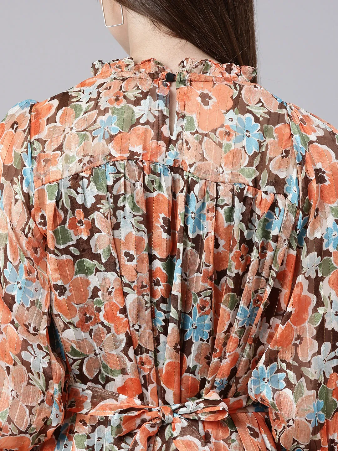 Women Orange Floral A Line Dress