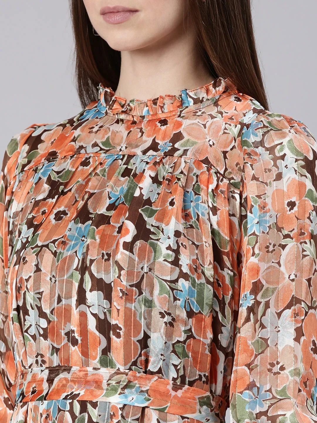 Women Orange Floral A Line Dress