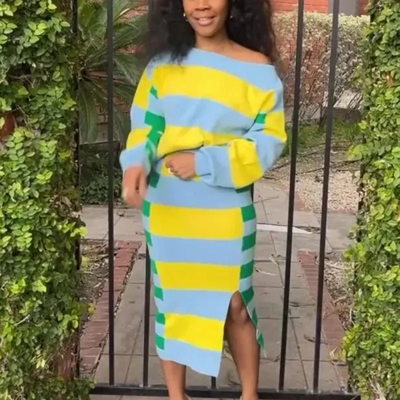 Women's Color Block Striped Sweater Dress